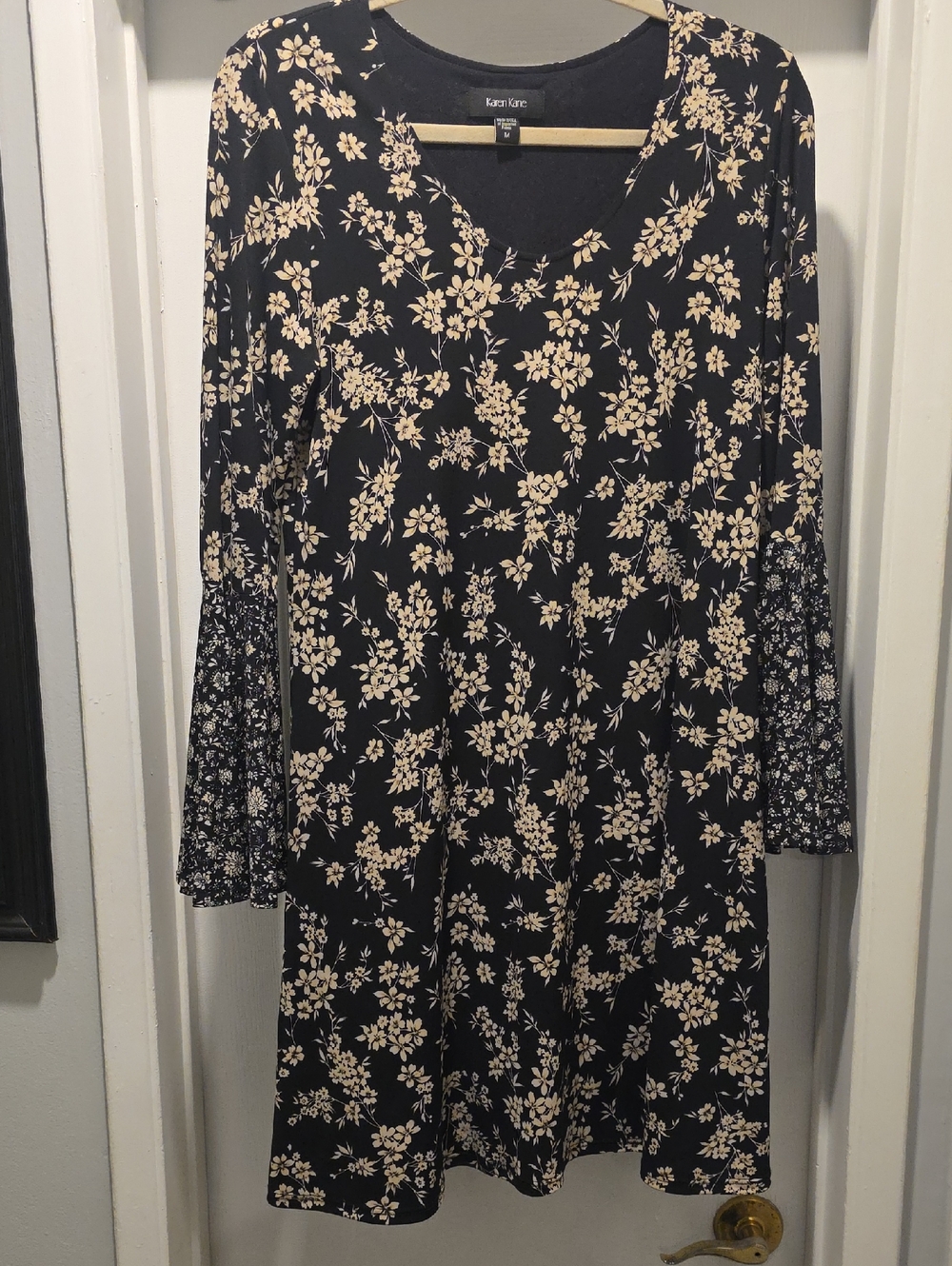 Karen Kane Black Dress with Cream Floral Print, Long Sleeve